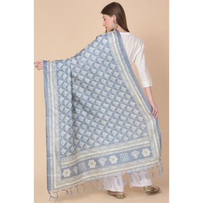 Women's Art Silk Printed Shawl (Grey, Length: 2.25 to 2.50 Mtr)