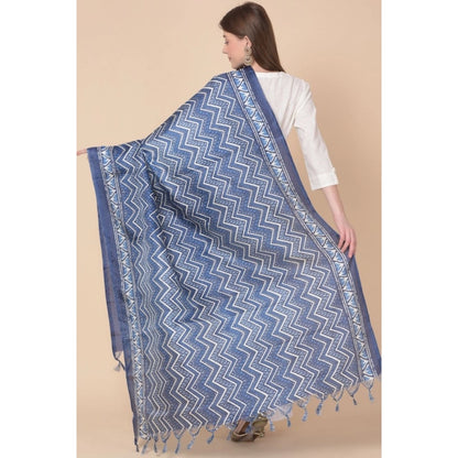 Women's Art Silk Printed Shawl (Blue, Length: 2.25 to 2.50 Mtr)