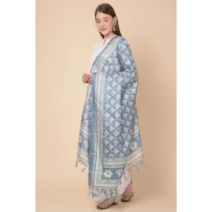 Women's Art Silk Printed Shawl (Grey, Length: 2.25 to 2.50 Mtr)