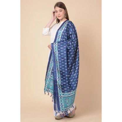 Women's Art Silk Printed Shawl (Blue, Length: 2.25 to 2.50 Mtr)