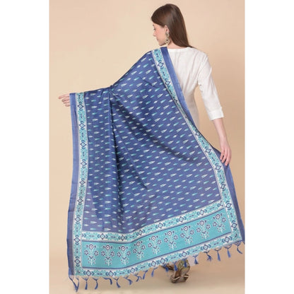 Women's Art Silk Printed Shawl (Blue, Length: 2.25 to 2.50 Mtr)