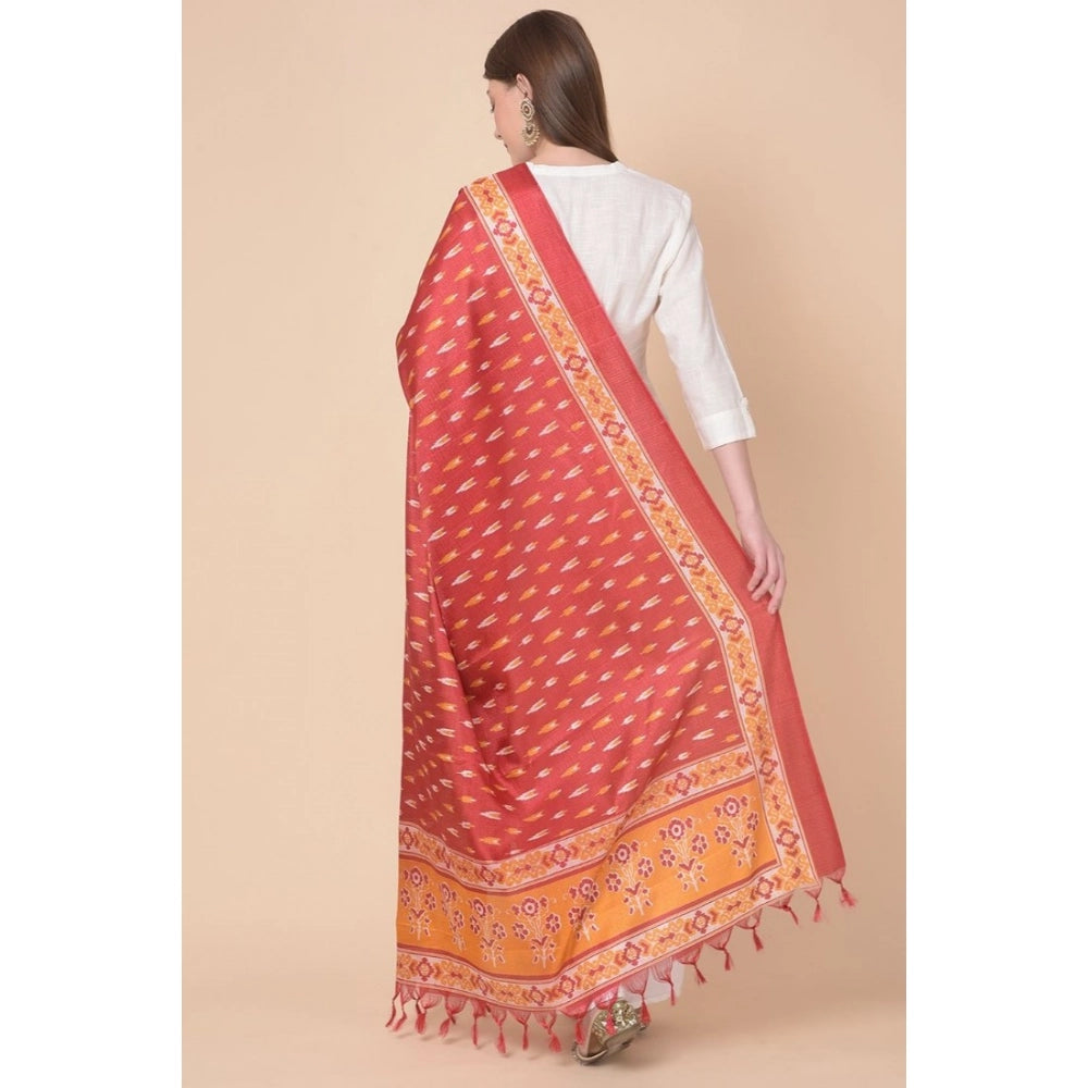 Women's Art Silk Printed Shawl (Red, Length: 2.25 to 2.50 Mtr)
