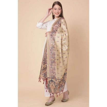 Women's Art Silk Printed Shawl (Gold, Length: 2.25 to 2.50 Mtr)