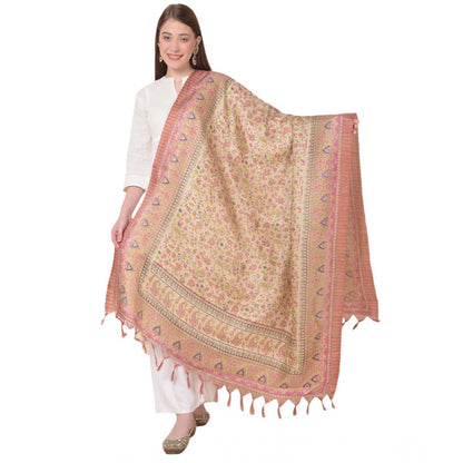 Women's Art Silk Printed Shawl (Pink, Length: 2.25 to 2.50 Mtr)