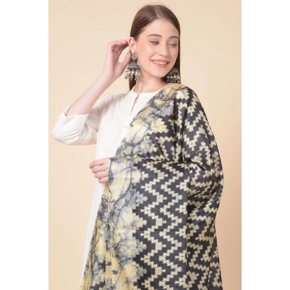 Women's Art Silk Printed Shawl (Black, Length: 2.25 to 2.50 Mtr)