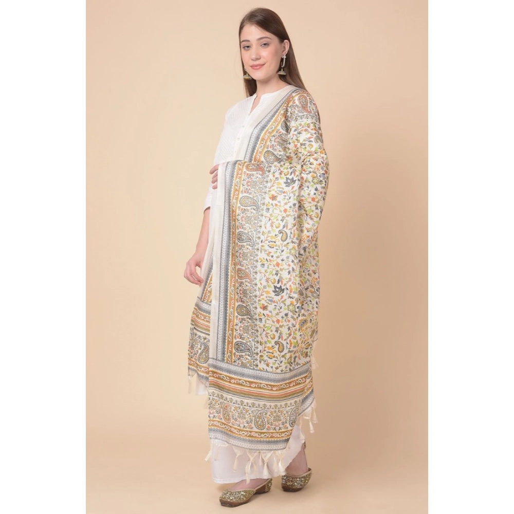 Women's Art Silk Printed Shawl (White, Length: 2.25 to 2.50 Mtr)
