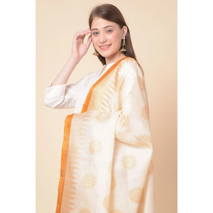 Women's Art Silk Printed Shawl (Orange, Length: 2.25 to 2.50 Mtr)