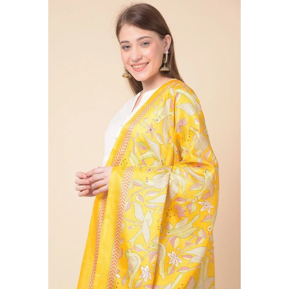 Women's Art Silk Printed Shawl (Yellow, Length: 2.25 to 2.50 Mtr)