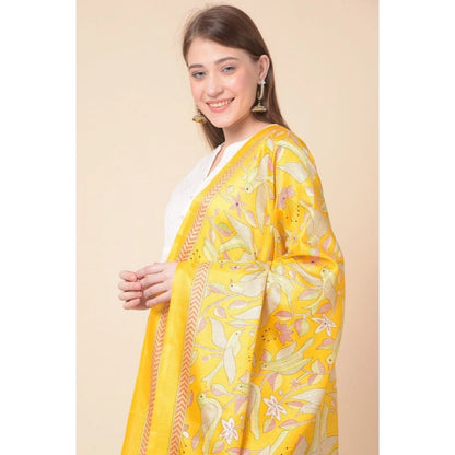 Women's Art Silk Printed Shawl (Yellow, Length: 2.25 to 2.50 Mtr)