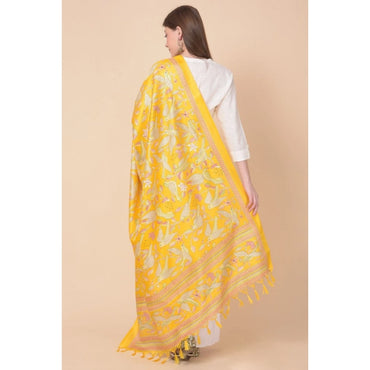 Women's Art Silk Printed Shawl (Yellow, Length: 2.25 to 2.50 Mtr)