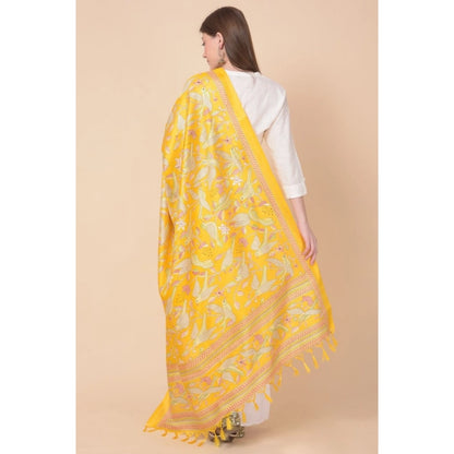 Women's Art Silk Printed Shawl (Yellow, Length: 2.25 to 2.50 Mtr)