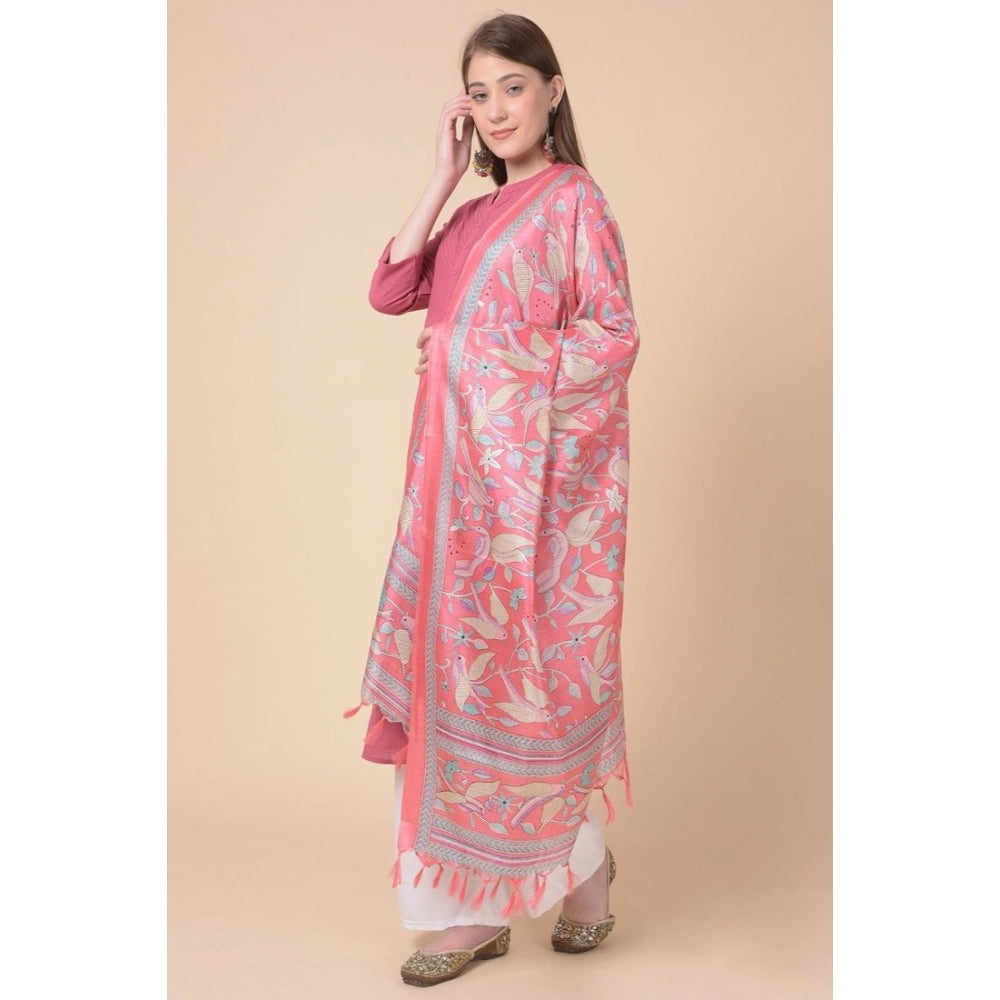 Women's Art Silk Printed Shawl (Pink, Length: 2.25 to 2.50 Mtr)