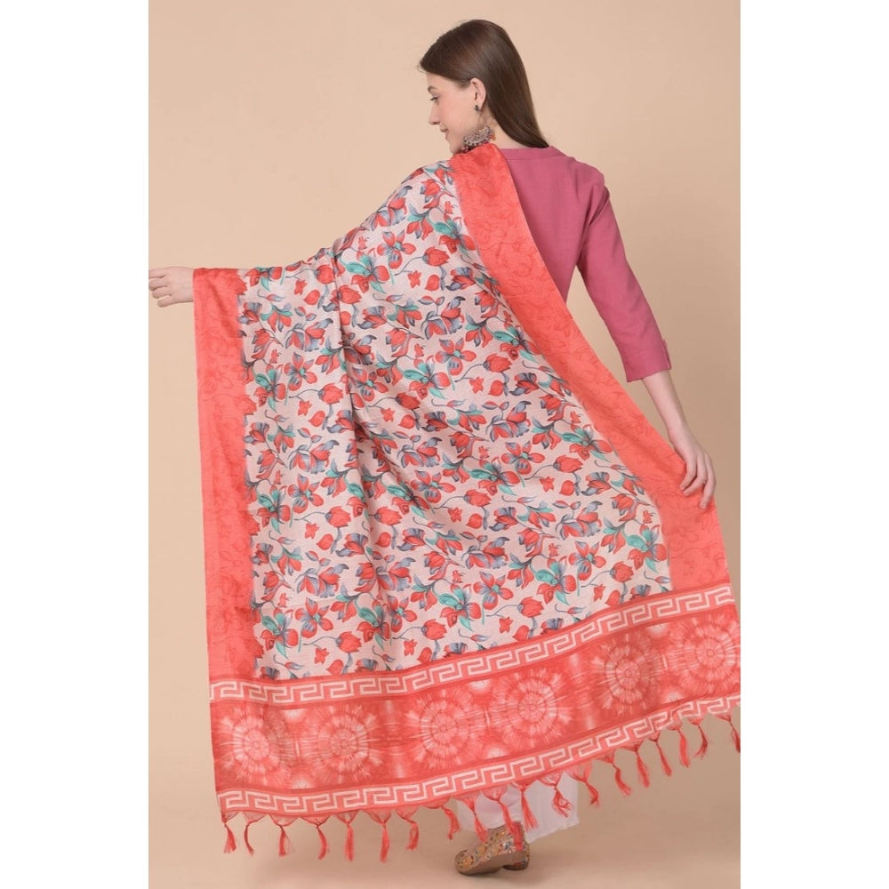 Women's Art Silk Printed Shawl (Red, Length: 2.25 to 2.50 Mtr)