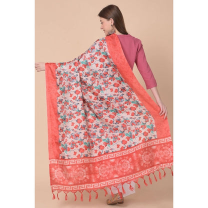 Women's Art Silk Printed Shawl (Red, Length: 2.25 to 2.50 Mtr)