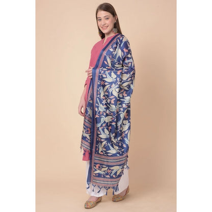 Women's Art Silk Printed Shawl (Blue, Length: 2.25 to 2.50 Mtr)