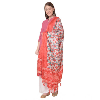 Women's Art Silk Printed Shawl (Red, Length: 2.25 to 2.50 Mtr)