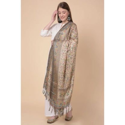 Women's Art Silk Printed Shawl (Light Brown, Length: 2.25 to 2.50 Mtr)
