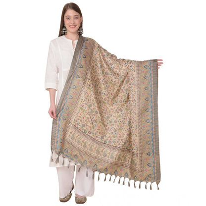 Women's Art Silk Printed Shawl (Light Brown, Length: 2.25 to 2.50 Mtr)