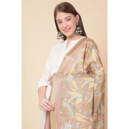 Women's Art Silk Printed Shawl (Light Brown, Length: 2.25 to 2.50 Mtr)