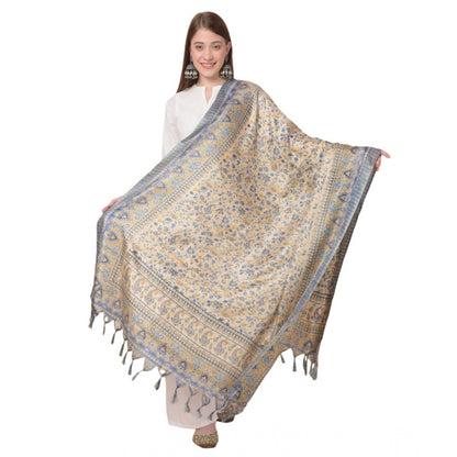 Women's Art Silk Printed Shawl (Grey, Length: 2.25 to 2.50 Mtr)