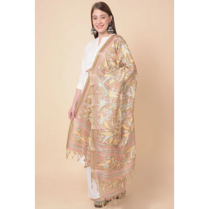 Women's Art Silk Printed Shawl (Light Brown, Length: 2.25 to 2.50 Mtr)
