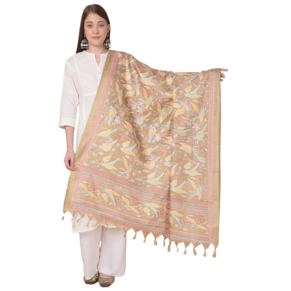 Women's Art Silk Printed Shawl (Light Brown, Length: 2.25 to 2.50 Mtr)