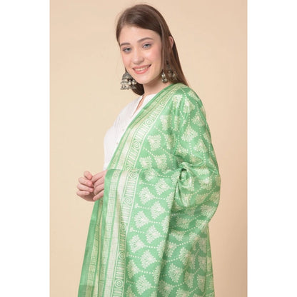 Women's Art Silk Printed Shawl (Light Green, Length: 2.25 to 2.50 Mtr)