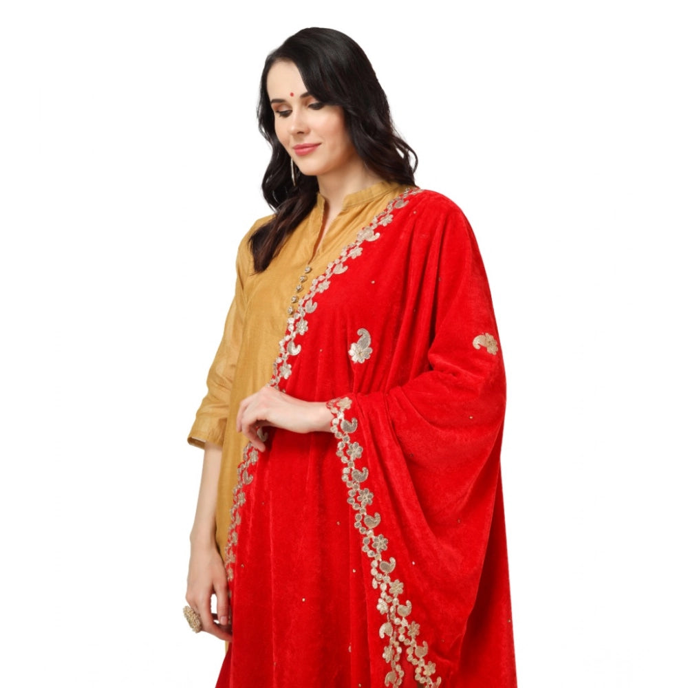 Women's Velvet Gotta Patti Shawl (Red, Length: 2.25 to 2.50 Mtr)