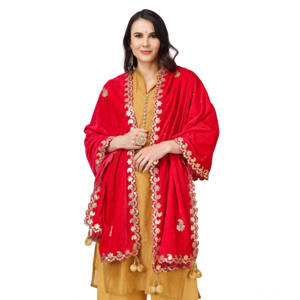 Women's Velvet Gotta Patti Shawl (Pink, Length: 2.25 to 2.50 Mtr)