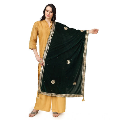 Women's Velvet Gotta Patti Shawl (Green, Length: 2.25 to 2.50 Mtr)
