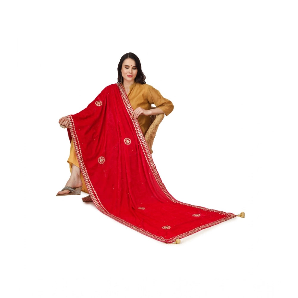 Women's Velvet Gotta Patti Shawl (Pink, Length: 2.25 to 2.50 Mtr)