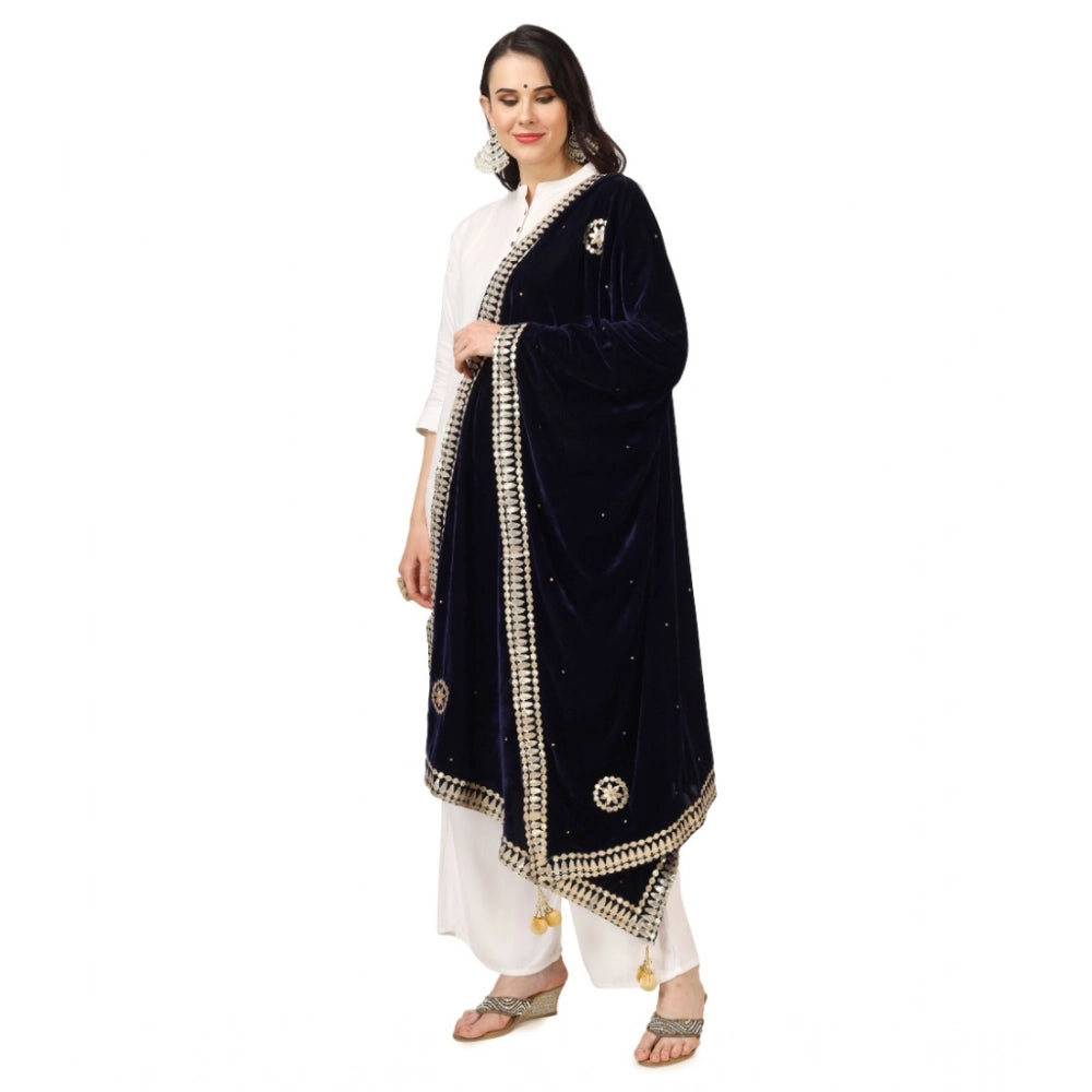 Women's Velvet Gotta Patti Shawl (Blue, Length: 2.25 to 2.50 Mtr)