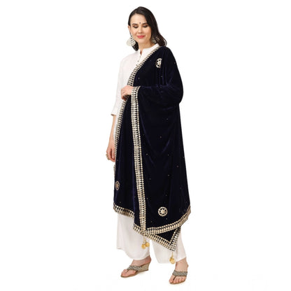 Women's Velvet Gotta Patti Shawl (Blue, Length: 2.25 to 2.50 Mtr)