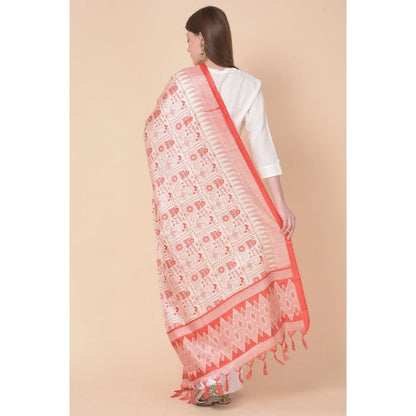 Women's Art Silk Printed Shawl (Orange, Length: 2.25 to 2.50 Mtr)
