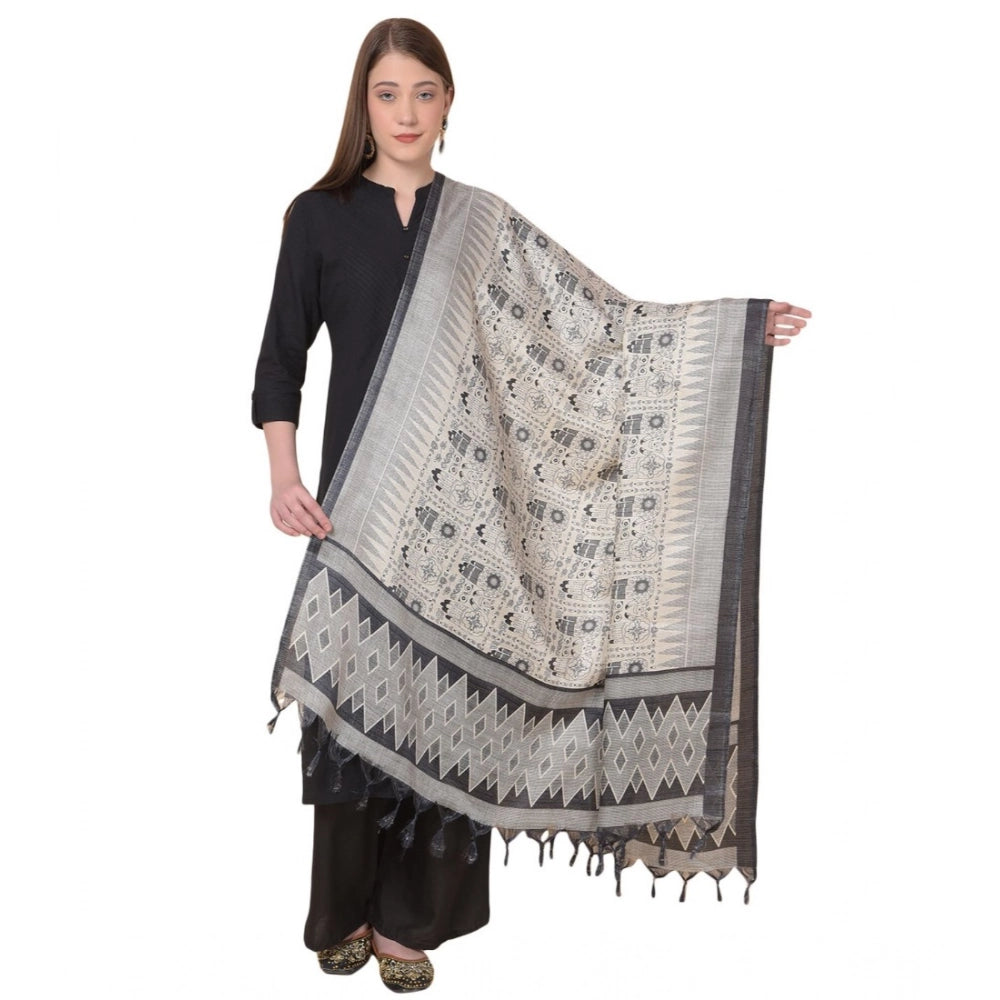 Women's Art Silk Printed Shawl (Black, Length: 2.25 to 2.50 Mtr)