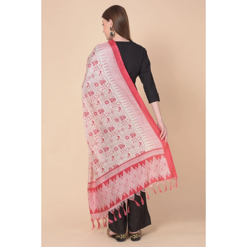 Women's Art Silk Printed Shawl (Red, Length: 2.25 to 2.50 Mtr)