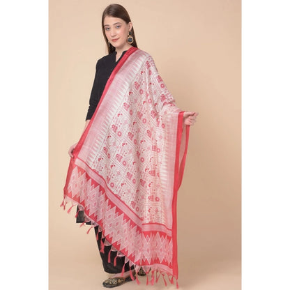 Women's Art Silk Printed Shawl (Red, Length: 2.25 to 2.50 Mtr)