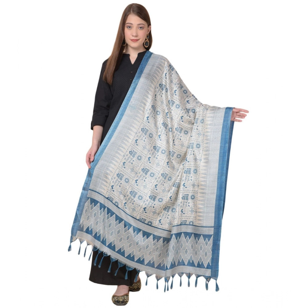 Women's Art Silk Printed Shawl (Turquoise, Length: 2.25 to 2.50 Mtr)