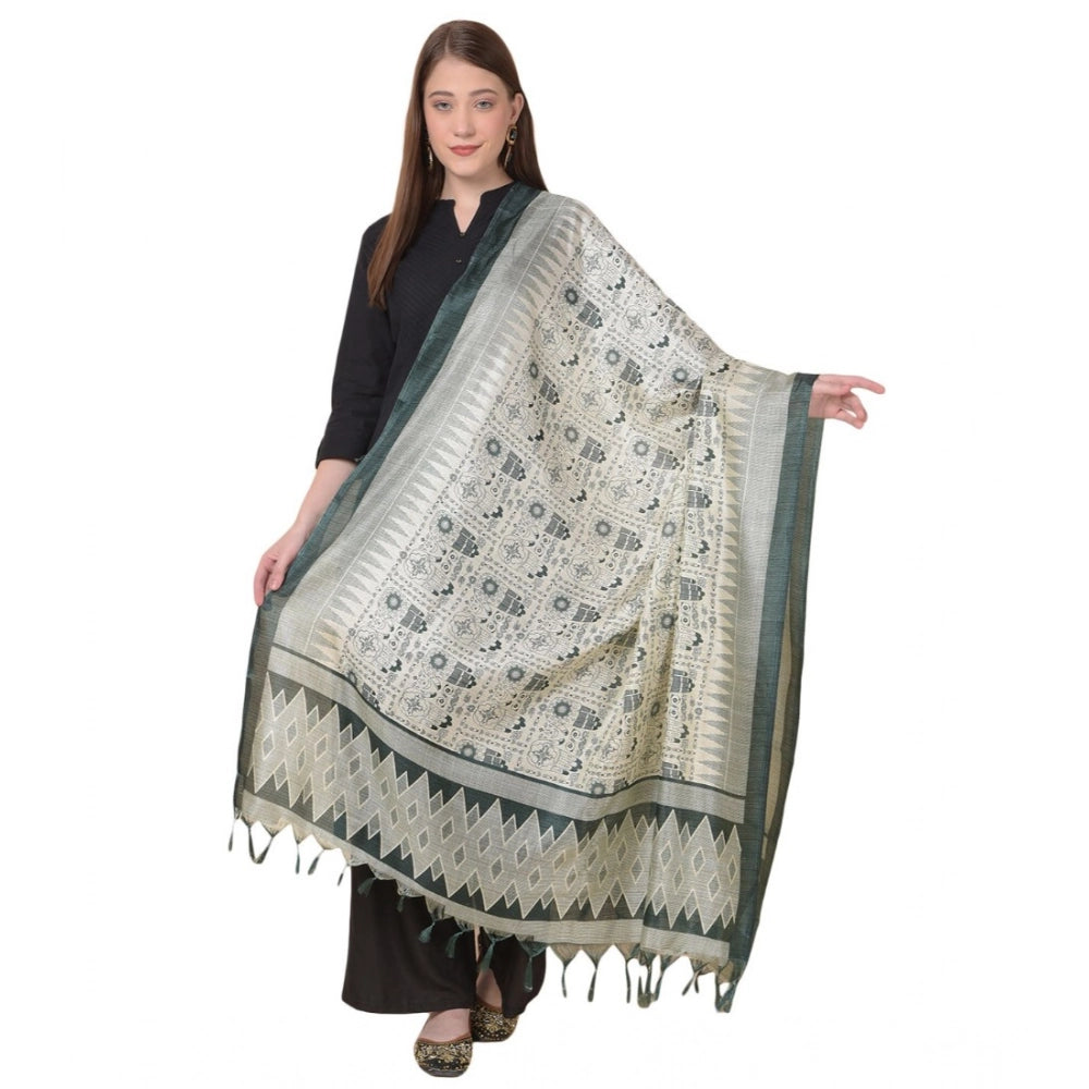 Women's Art Silk Printed Shawl (Grey, Length: 2.25 to 2.50 Mtr)