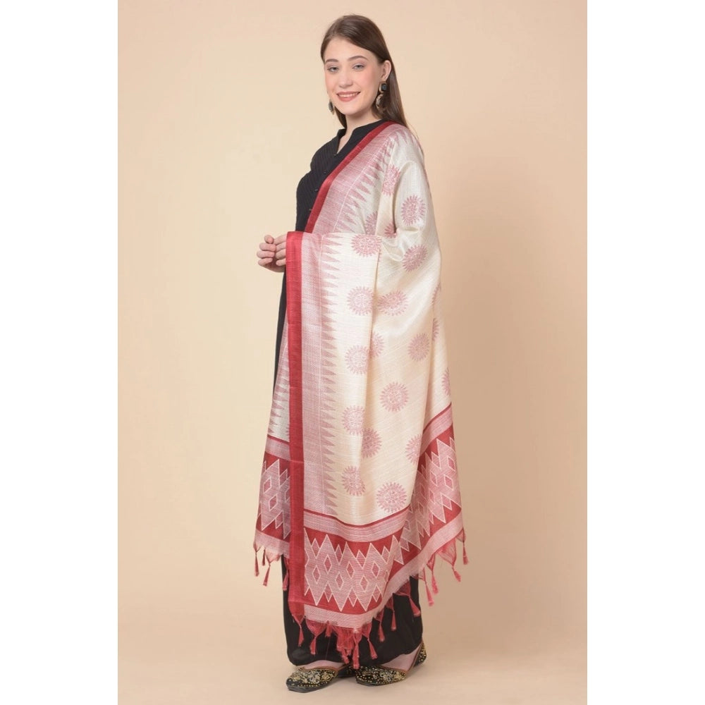 Women's Art Silk Printed Shawl (Maroon, Length: 2.25 to 2.50 Mtr)