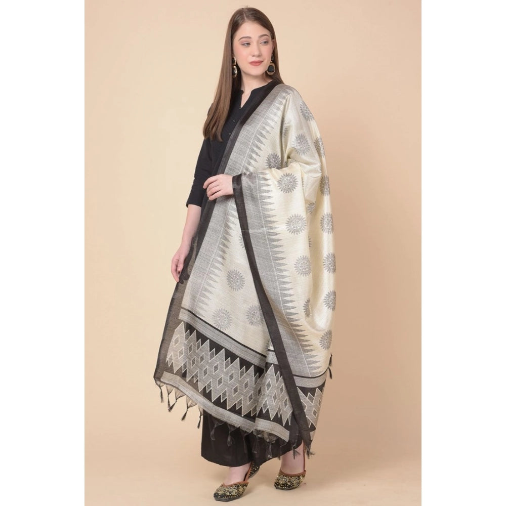 Women's Art Silk Printed Shawl (Black, Length: 2.25 to 2.50 Mtr)