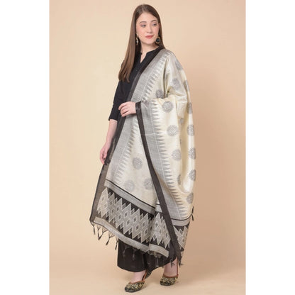 Women's Art Silk Printed Shawl (Black, Length: 2.25 to 2.50 Mtr)