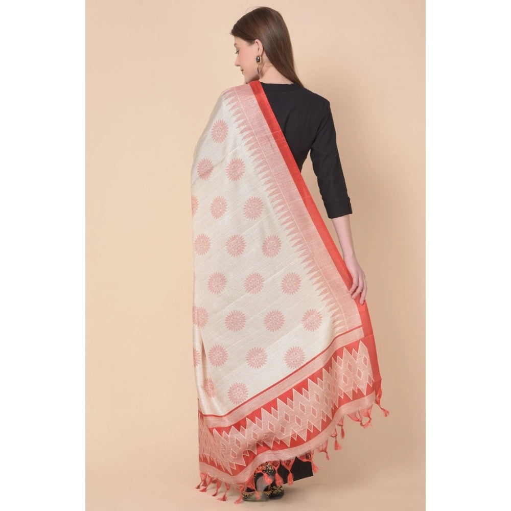Women's Art Silk Printed Shawl (Red, Length: 2.25 to 2.50 Mtr)