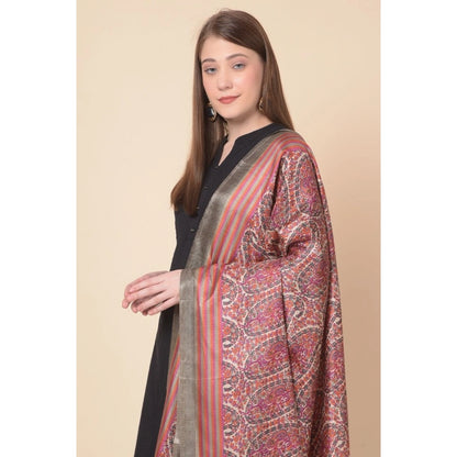 Women's Art Silk Printed Shawl (Grey, Length: 2.25 to 2.50 Mtr)