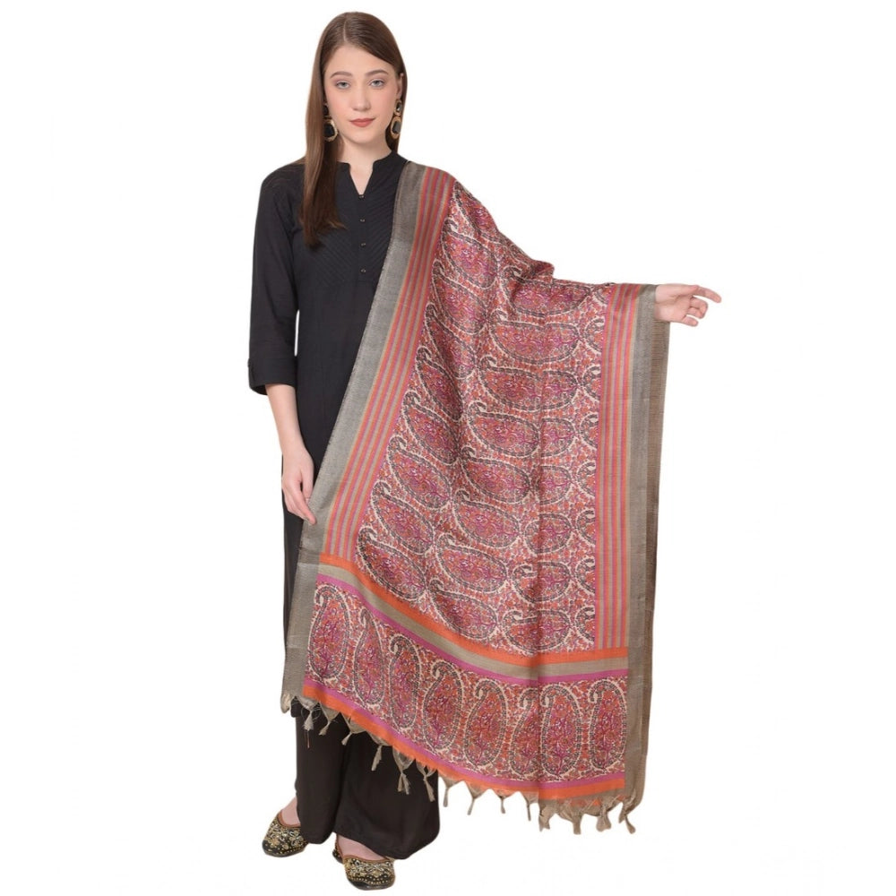 Women's Art Silk Printed Shawl (Grey, Length: 2.25 to 2.50 Mtr)