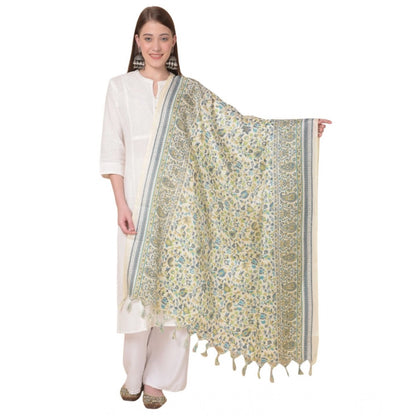 Women's Art Silk Printed Shawl (Off White, Length: 2.25 to 2.50 Mtr)