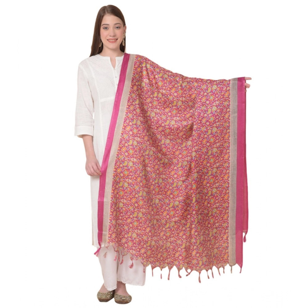 Women's Art Silk Printed Shawl (Pink, Length: 2.25 to 2.50 Mtr)