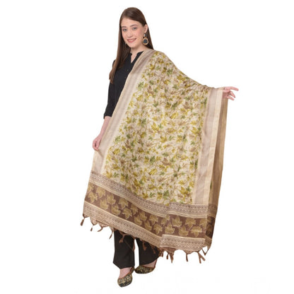 Women's Art Silk Printed Shawl (Gold, Length: 2.25 to 2.50 Mtr)