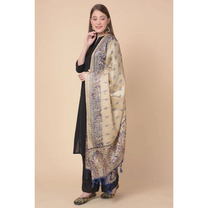 Women's Art Silk Printed Shawl (Gold, Length: 2.25 to 2.50 Mtr)