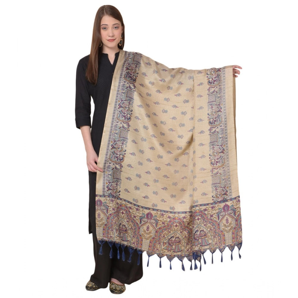 Women's Art Silk Printed Shawl (Gold, Length: 2.25 to 2.50 Mtr)